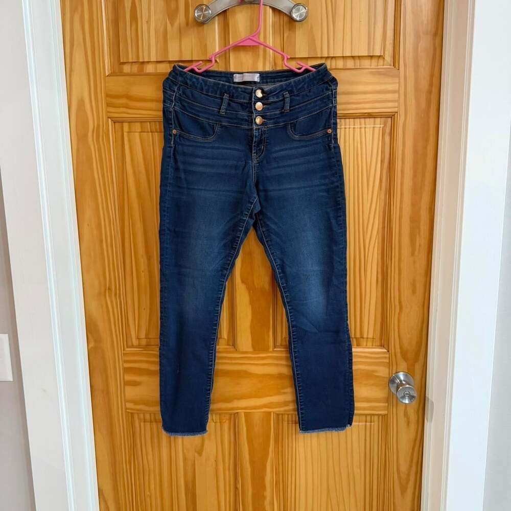 No Boundaries Skinny Jeans Blue High Waist Triple Button Size 13